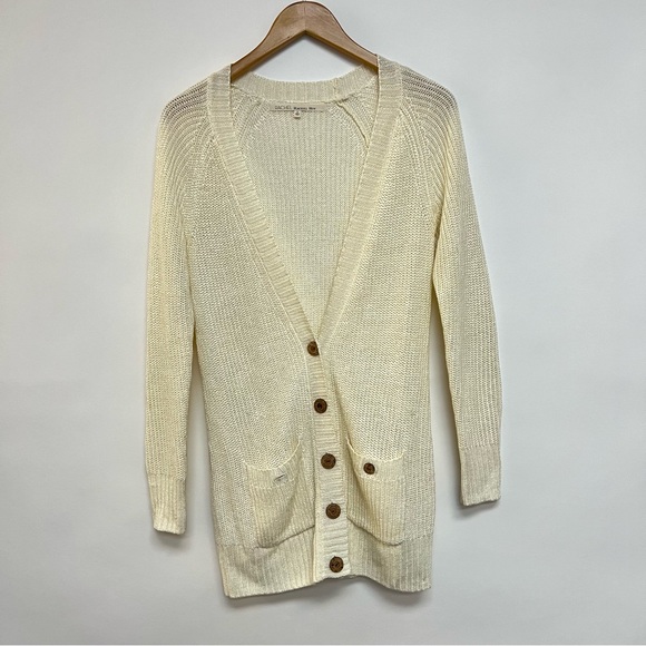 New RACHEL Rachel Roy Cream Cardigan Sweater Grandpa Knit Ivory Linen Small - Picture 8 of 8